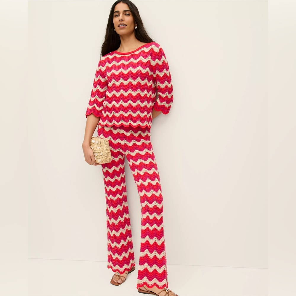 Ann Taylor Red and White Chevron Knit Wide-Leg Pants